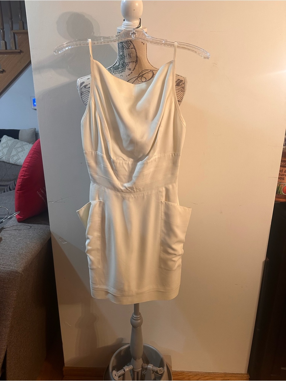 Cream Cowl Neck Mini Dress with Pockets
